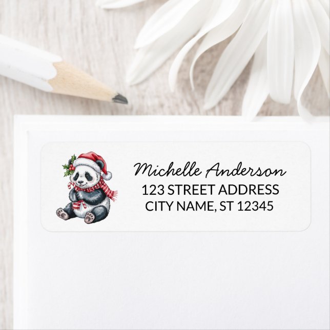 Personalized Merry Christmas Cute Panda Bear       Returadress Etikett (Insitu)
