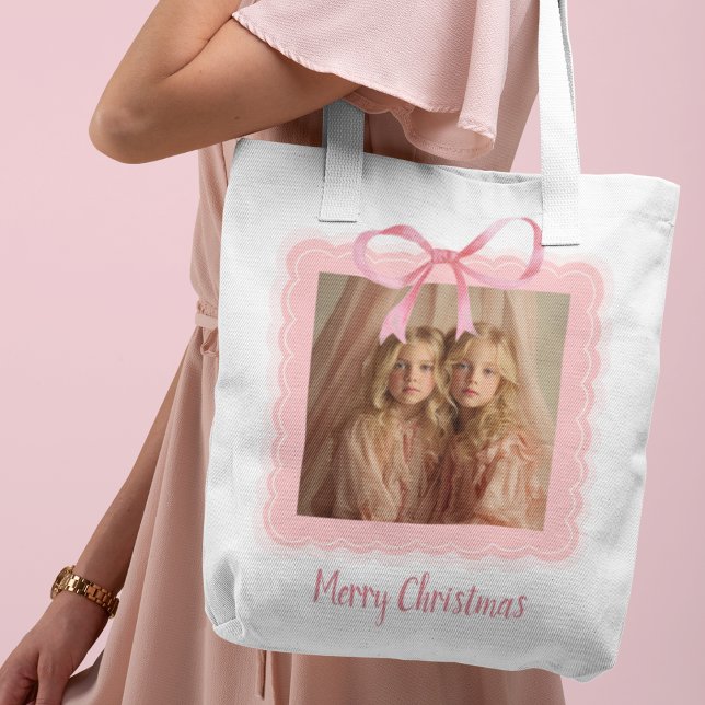 Personalized Merry Christmas Family Photo Tote Bag Tygkasse (Skapare uppladdad)