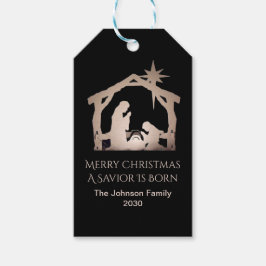Personalized Merry Christmas Gold Nativity  Presentetikett