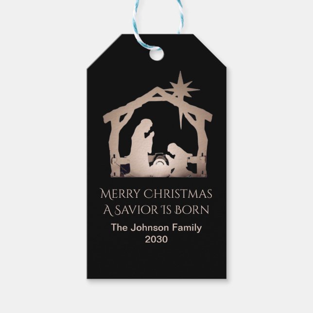 Personalized Merry Christmas Gold Nativity  Presentetikett (Framsidan)