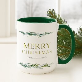 Personalized Merry Christmas Greenery Mugg