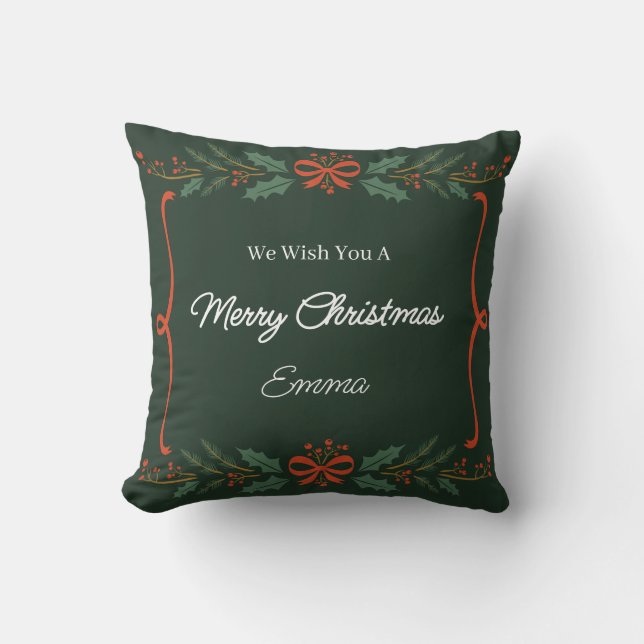 Personalized Merry Christmas Name Holiday Pillow Kudde (Framsida)