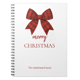 Personalized Merry Christmas | Red Plaid Bow Anteckningsbok