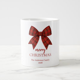 Personalized Merry Christmas | Red Plaid Bow Jumbo Mugg