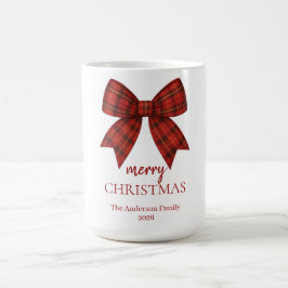 Personalized Merry Christmas | Red Plaid Bow Kaffemugg