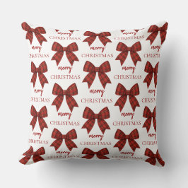 Personalized Merry Christmas | Red Plaid Bow Kudde