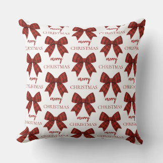 Personalized Merry Christmas | Red Plaid Bow Kudde