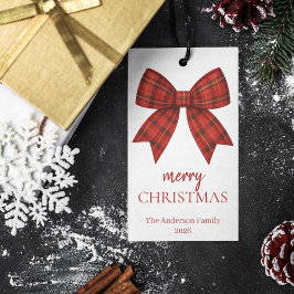 Personalized Merry Christmas | Red Plaid Bow Presentetikett