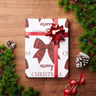 Personalized Merry Christmas | Red Plaid Bow Presentpapper