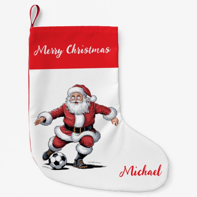 Personalized Merry Christmas Santa Claus Soccer    Liten Julstrumpa (Framsidan)