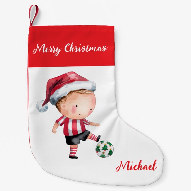 Personalized Merry Christmas Santa Claus Soccer    Liten Julstrumpa (Framsidan)