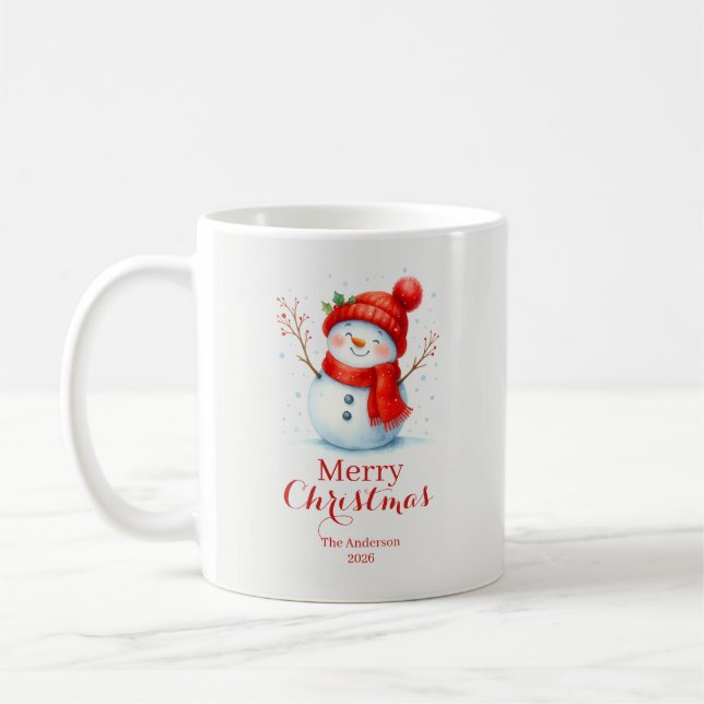 Personalized Merry Christmas Snowman Custom Year  Kaffemugg (Vänster)