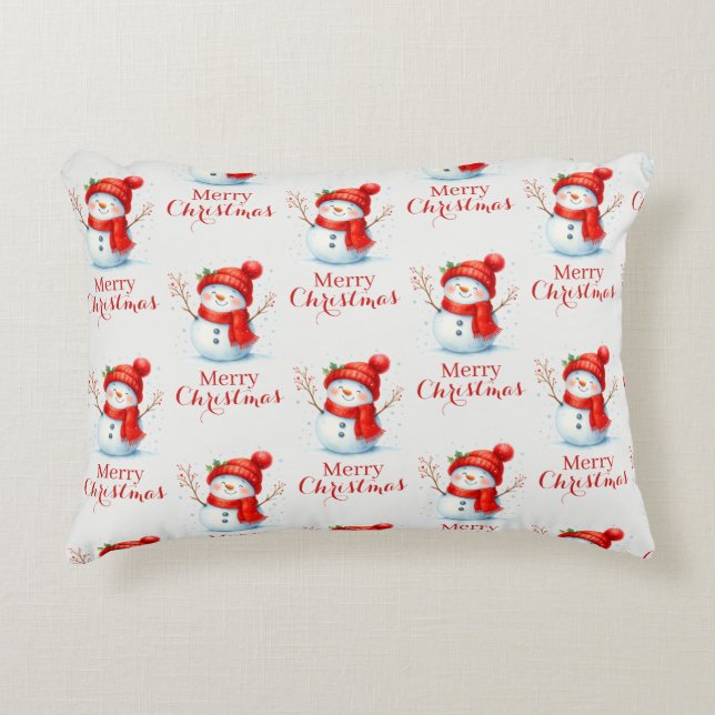 Personalized Merry Christmas Snowman Custom Year  Prydnadskudde (Framsidan)