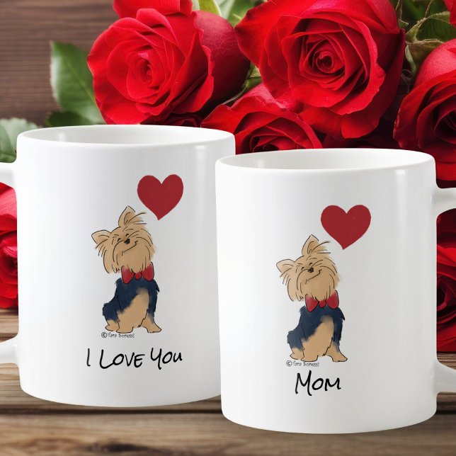 Personalized Message Love You Yorkie Cute Dog Art Kaffemugg (Skapare uppladdad)