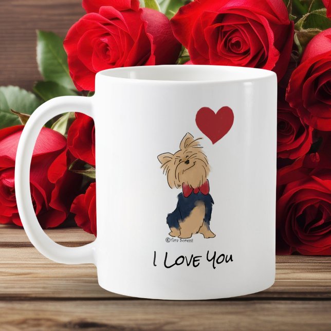 Personalized Message Love You Yorkie Cute Dog Art Kaffemugg (Skapare uppladdad)