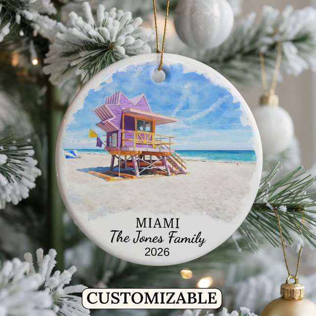 Personalized Miami Ornament, Custom Florida Julgransprydnad Keramik (Skapare uppladdad)