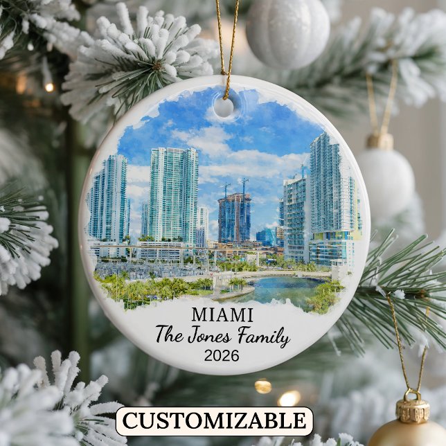 Personalized Miami Ornament, Custom Florida Julgransprydnad Keramik (Skapare uppladdad)