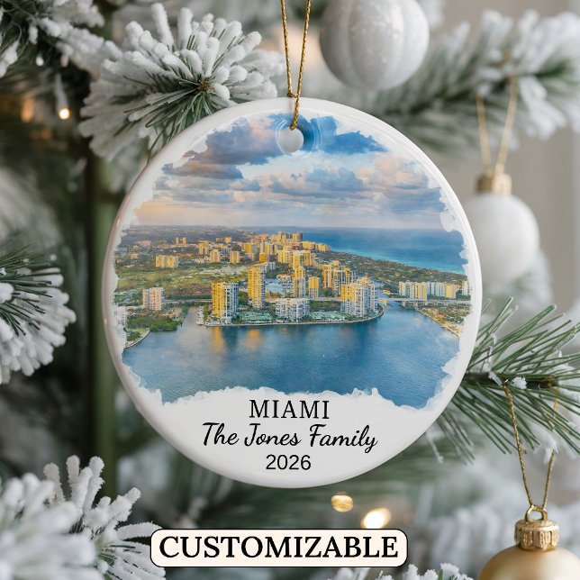 Personalized Miami Ornament, Custom Florida Julgransprydnad Keramik (Skapare uppladdad)