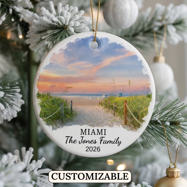 Personalized Miami Ornament, Custom Florida Julgransprydnad Keramik (Skapare uppladdad)