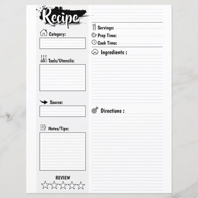 Personalized Minimal Basic Blank Recipe Page Sheet (Framsida)