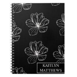 Personalized Minimal Black Floral with Name Anteckningsbok