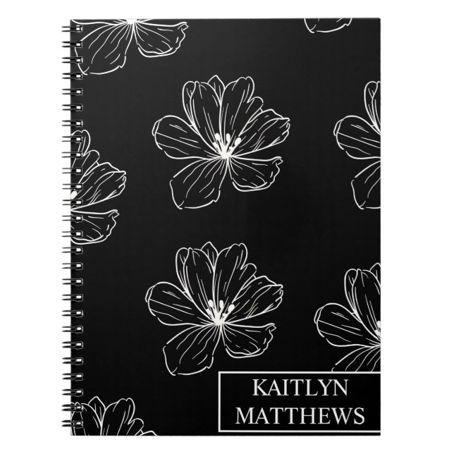 Personalized Minimal Black Floral with Name Anteckningsbok (Framsidan)