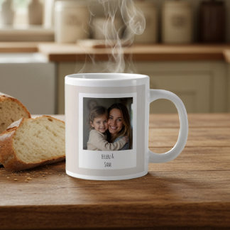 Personalized Minimalist Family Photo Soft Beige Jumbo Mugg
