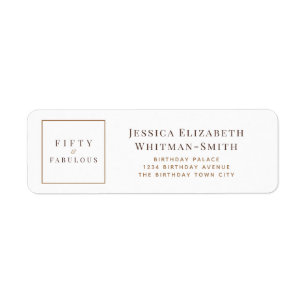 Personalized Minimalist Fifty & Fabulous Birthday Returadress Etikett
