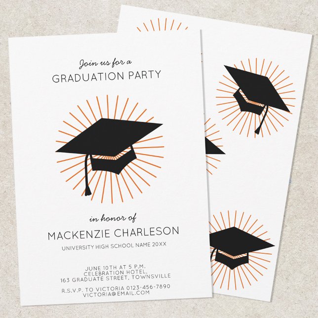 Personalized Minimalist Graduation Cap Party Inbjudningar (Modern personalized graduation party invitation)