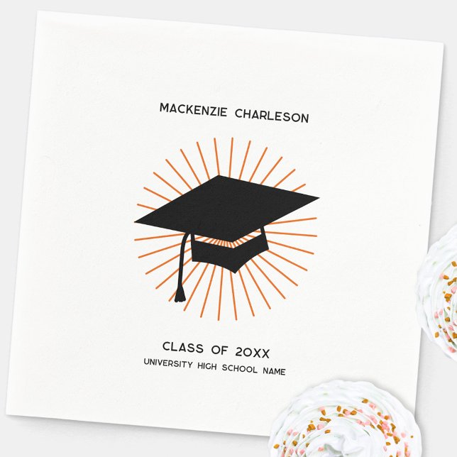 Personalized Minimalist Graduation Cap Party Pappersservett (Modern graduation party mortarboard cap personalized party napkin)