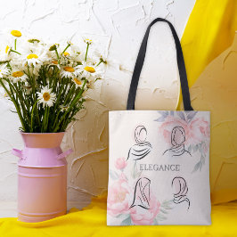 Personalized Minimalist Hijab Line Art Floral Tote Tygkasse