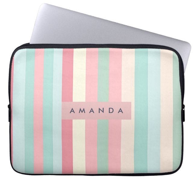 Personalized Minimalist Pastel Stripes  Laptop Fodral (Framsidan)