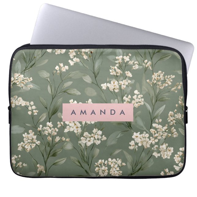 Personalized Minimalist Sage Floral Art  Laptop Fodral (Framsidan)