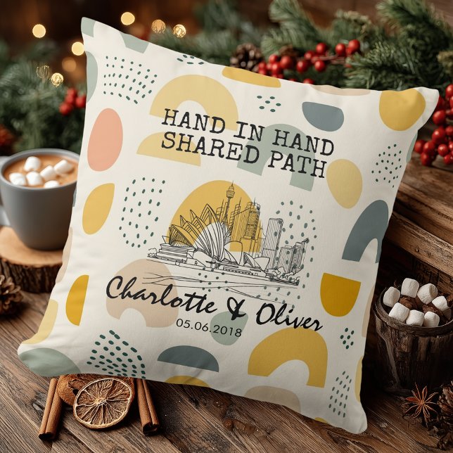 Personalized Modern Abstract Skyline Couple Pillow Kudde (Skapare uppladdad)