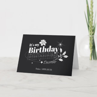 Personalized Modern Black Floral December Birthday Helgkort