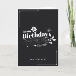 Personalized Modern Black Floral December Birthday Kort