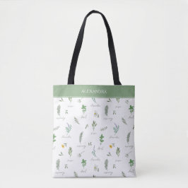 Personalized Modern Botanical Tote Bag Tygkasse