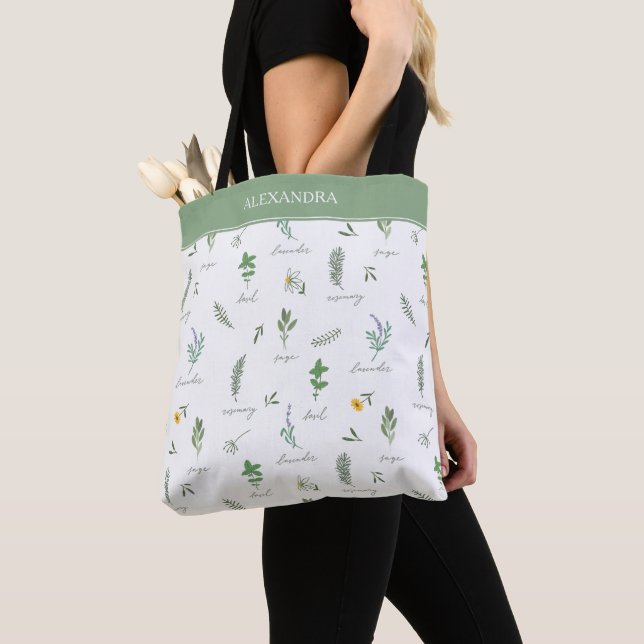 Personalized Modern Botanical Tote Bag Tygkasse (Närbild)