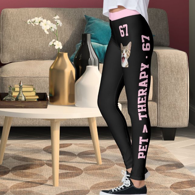 Personalized Modern Cat Mom Pink Black 67TH Womens Leggings (Skapare uppladdad)