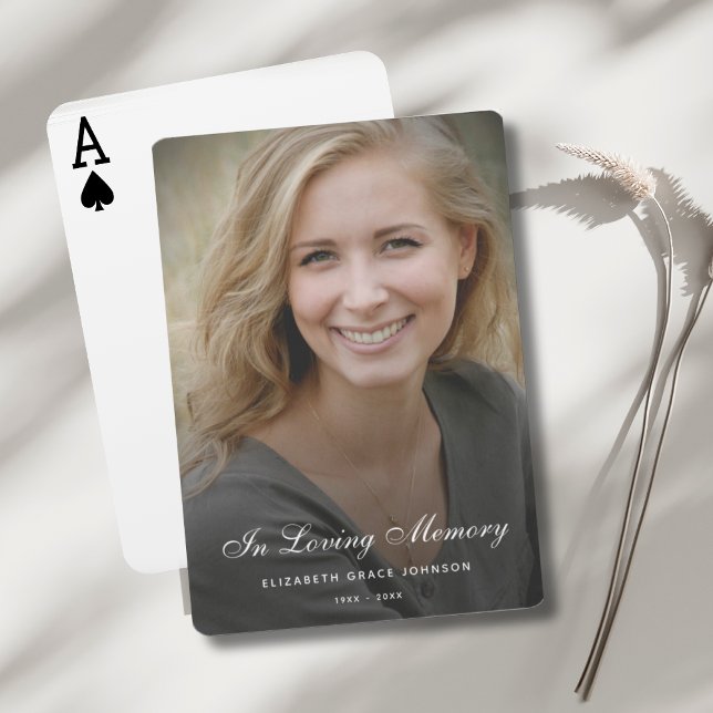 Personalized Modern Celebration of Life Funeral Casinokort (Photo Memorial Playing Cards)