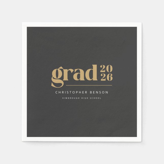 Personalized Modern Charcoal Gold 2026 Graduation Pappersservett (Framsidan)