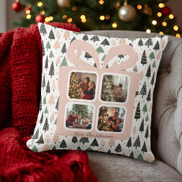 Personalized Modern Christmas Gift Box Photo Kudde