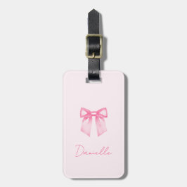 Personalized Modern Elegant Pink Bow Bagagebricka