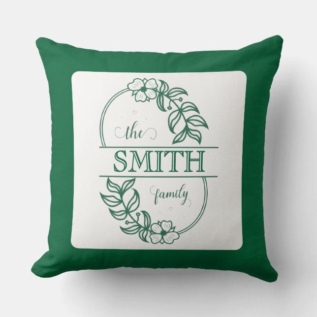  Personalized Modern Floral Family Name Monogram Kudde (Framsida)