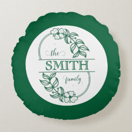  Personalized Modern Floral Family Name Monogram Rund Kudde