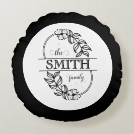  Personalized Modern Floral Family Name Monogram Rund Kudde