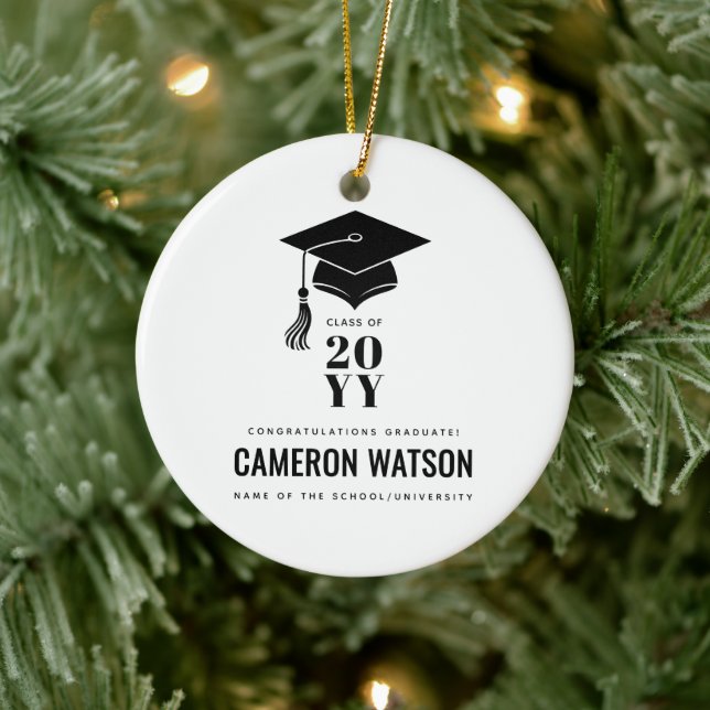 Personalized Modern Hat and Tassel Graduation Julgransprydnad Keramik (Träd)
