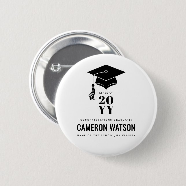 Personalized Modern Hat and Tassel Graduation Knapp (Framsida & baksida)