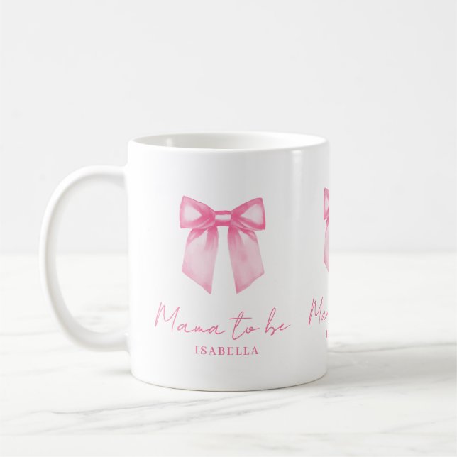 Personalized Modern Mama To Be Pink Bow Mug Kaffemugg (Vänster)