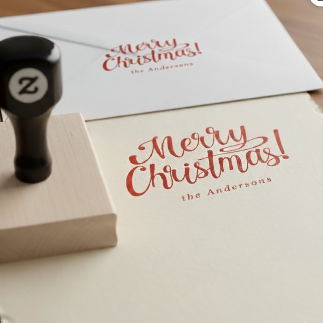 Personalized Modern Merry Christmas Family Stamp   Stämpel (Skapare uppladdad)